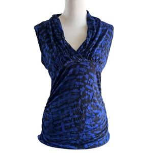 Ann Taylor Blue and Black Patterned Top Size L